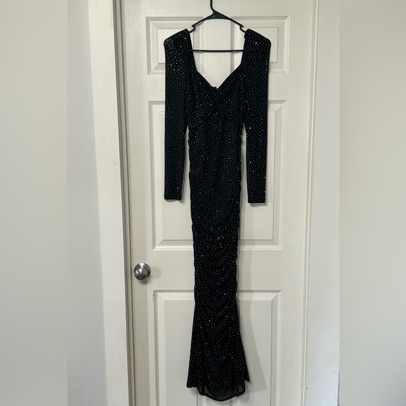Lulus Marvelous Glam Black Mesh Rhinestone Twist-front Maxi Dress - Size M - Picture 2 of 8